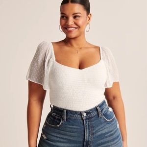 White Smocked Flutter Sleeve Top